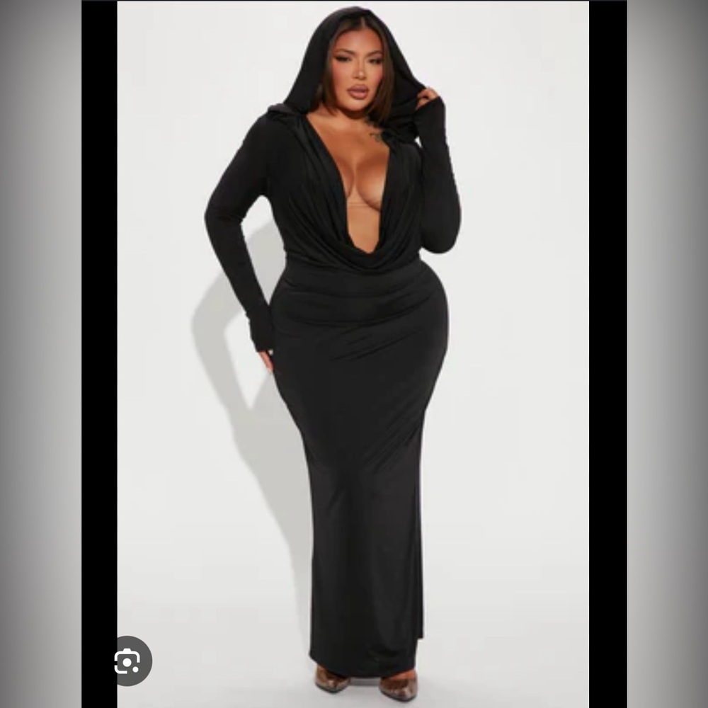 Black hooded sparkly Mortica Addams hooded dress